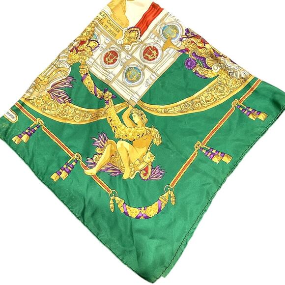 HERMES Scarf Silk Hommage A Charles Garnier Green -Preowned, no box, no care tag - Picture 12 of 12